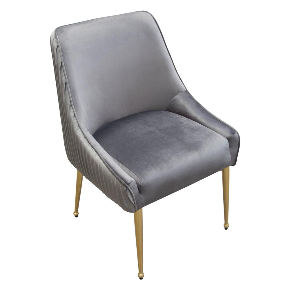 Set of (2) Quinn Dining Chairs w/ Vertical Outside Pleat Detail and Contoured Arm in Grey Velvet w/ Brushed Gold Metal Leg by Diamond Sofa. Picture 20
