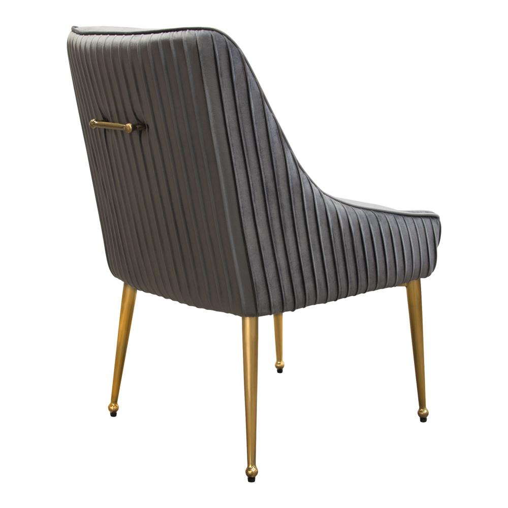 Set of (2) Quinn Dining Chairs w/ Vertical Outside Pleat Detail and Contoured Arm in Grey Velvet w/ Brushed Gold Metal Leg by Diamond Sofa. Picture 22