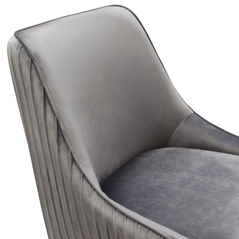 Set of (2) Quinn Dining Chairs w/ Vertical Outside Pleat Detail and Contoured Arm in Grey Velvet w/ Brushed Gold Metal Leg by Diamond Sofa. Picture 27