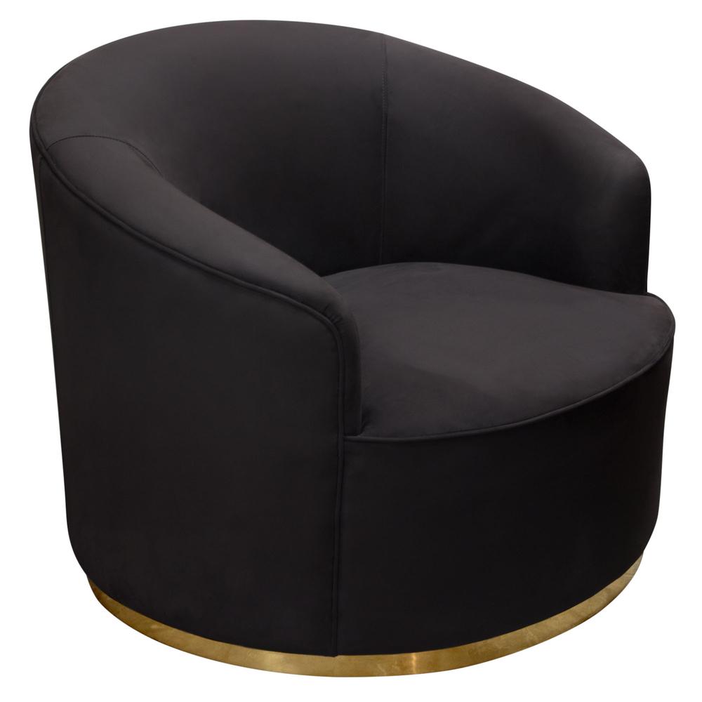 Raven Chair in Black Suede Velvet w/ Brushed Gold Accent Trim by Diamond Sofa. Picture 33