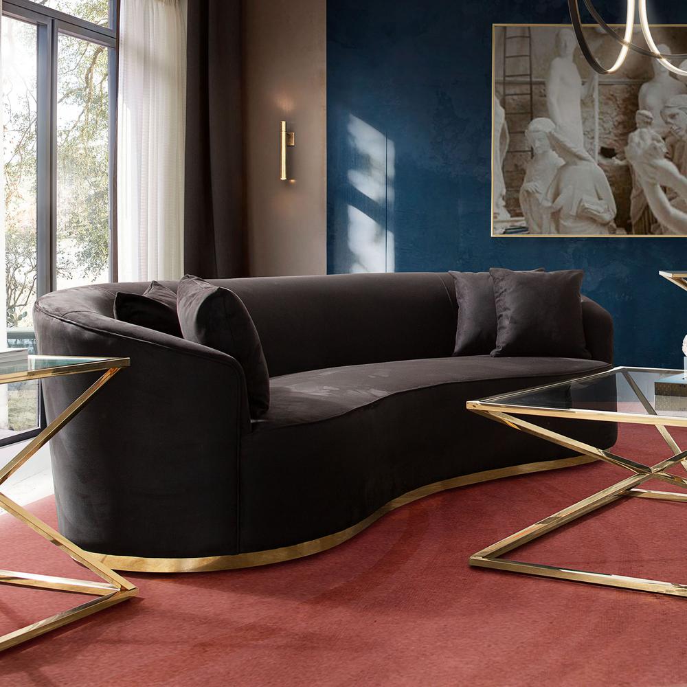 Raven Sofa in Black Suede Velvet w/ Brushed Gold Accent Trim by Diamond Sofa. Picture 28