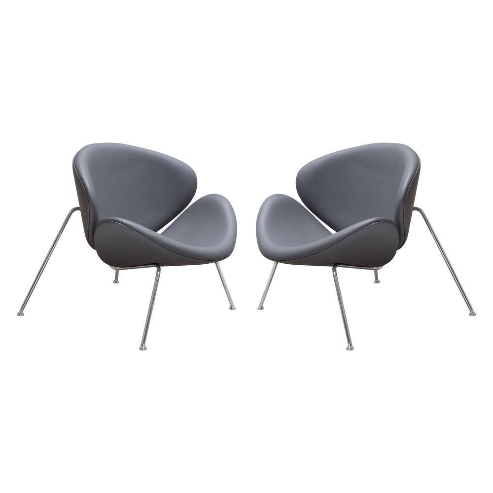 Set of (2) Roxy Accent Chair with Chrome Frame  - GREY. Picture 1