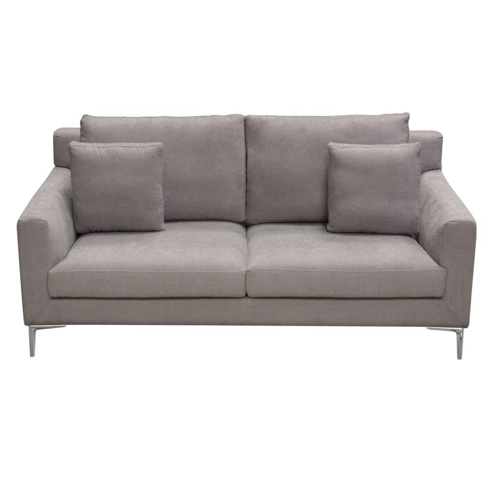 Seattle Loose Back Loveseat in Grey Polyester Fabric w/ Polished Silver Metal Leg. Picture 1