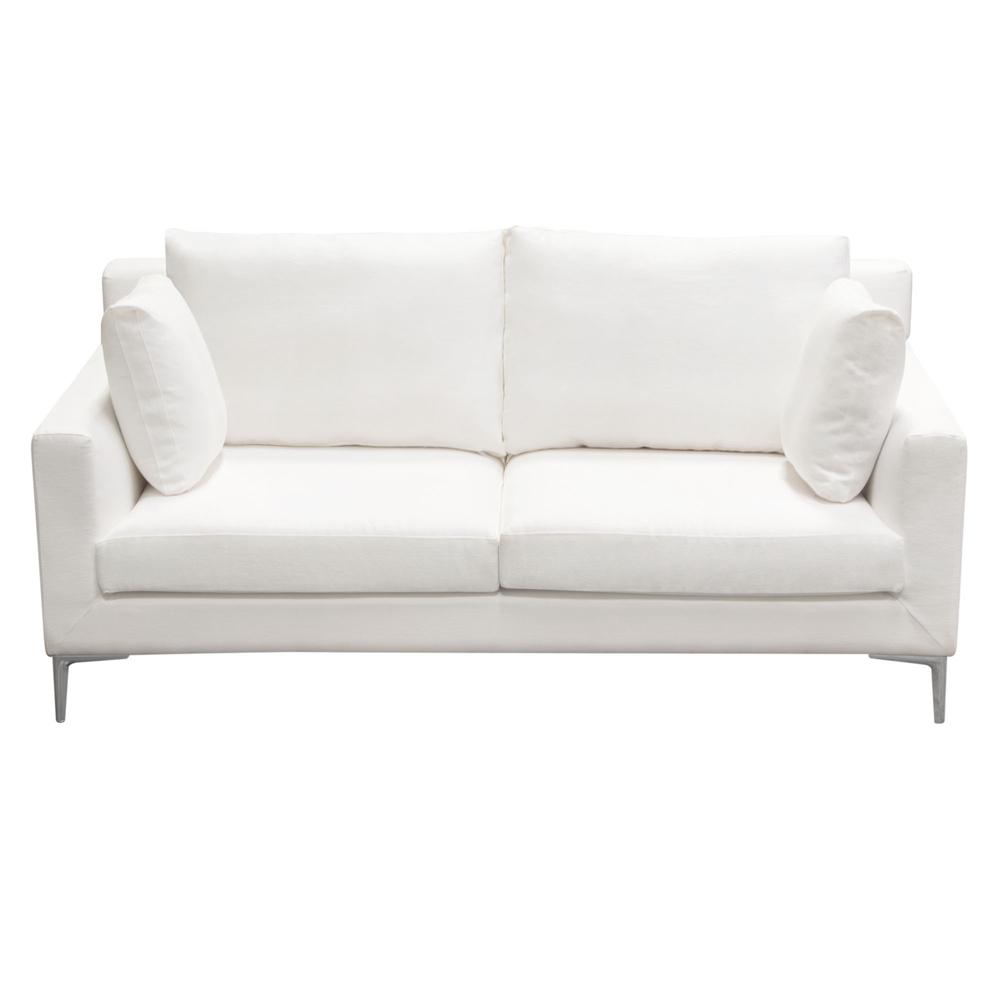 Seattle Loose Back Loveseat in White Linen w/ Polished Silver Metal Leg. Picture 24