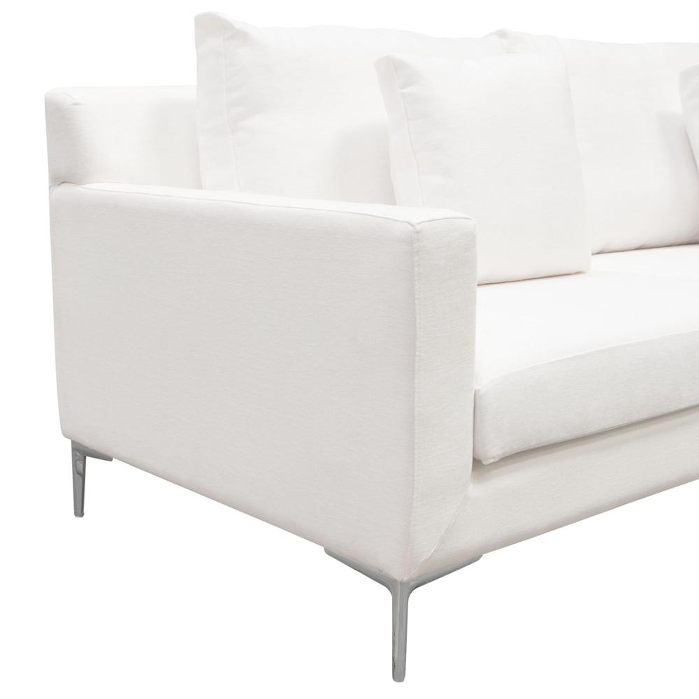 Seattle Loose Back Loveseat in White Linen w/ Polished Silver Metal Leg. Picture 25