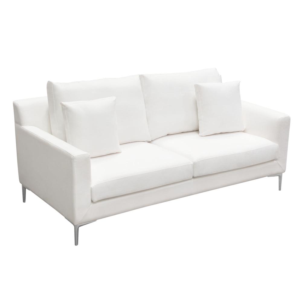 Seattle Loose Back Loveseat in White Linen w/ Polished Silver Metal Leg. Picture 26