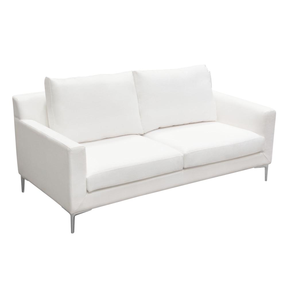 Seattle Loose Back Loveseat in White Linen w/ Polished Silver Metal Leg. Picture 27