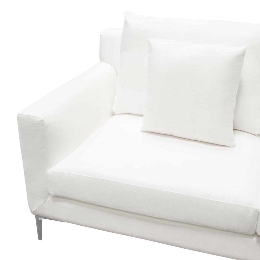 Seattle Loose Back Loveseat in White Linen w/ Polished Silver Metal Leg. Picture 23