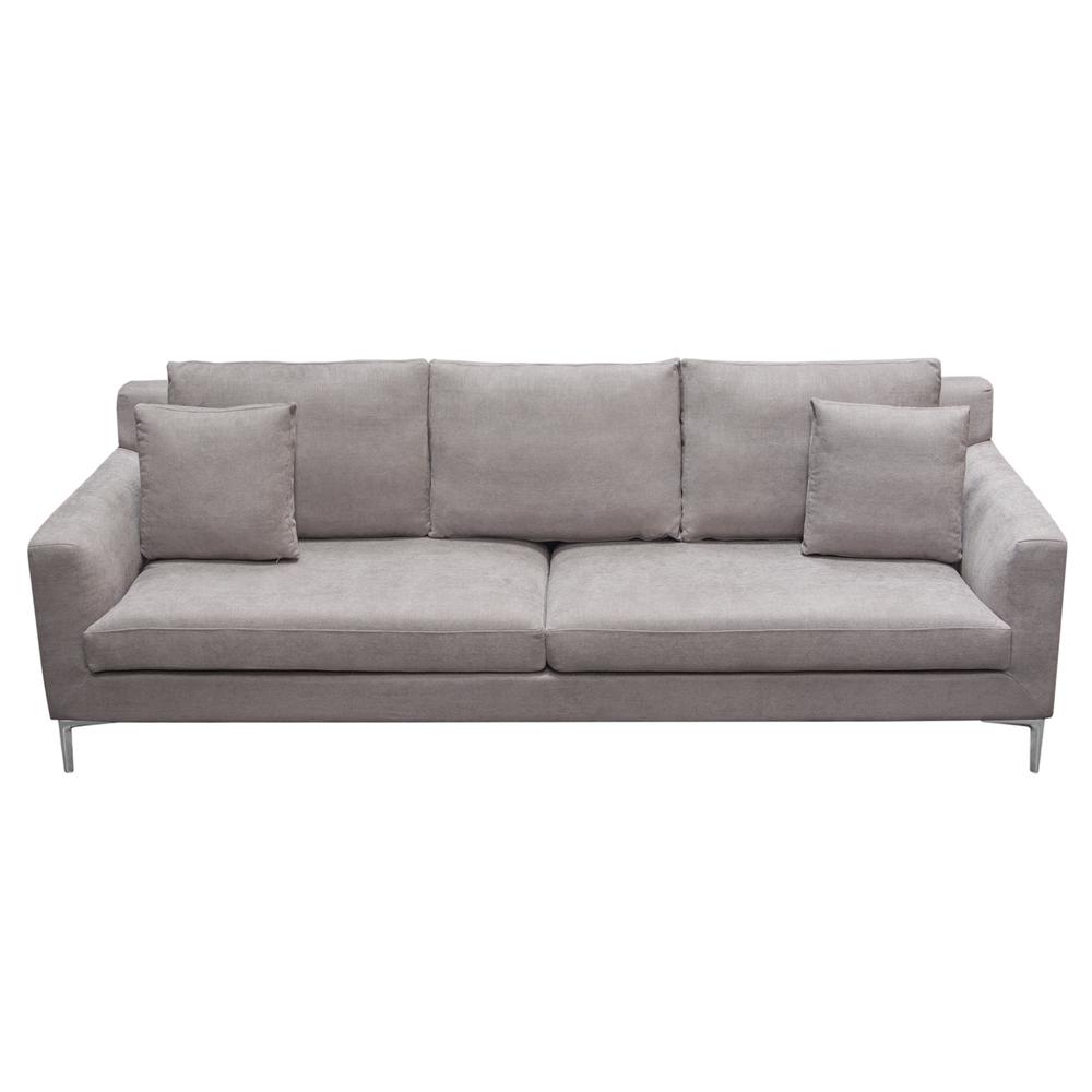 Seattle Loose Back Sofa in Grey Polyester Fabric w/ Polished Silver Metal Leg. Picture 1