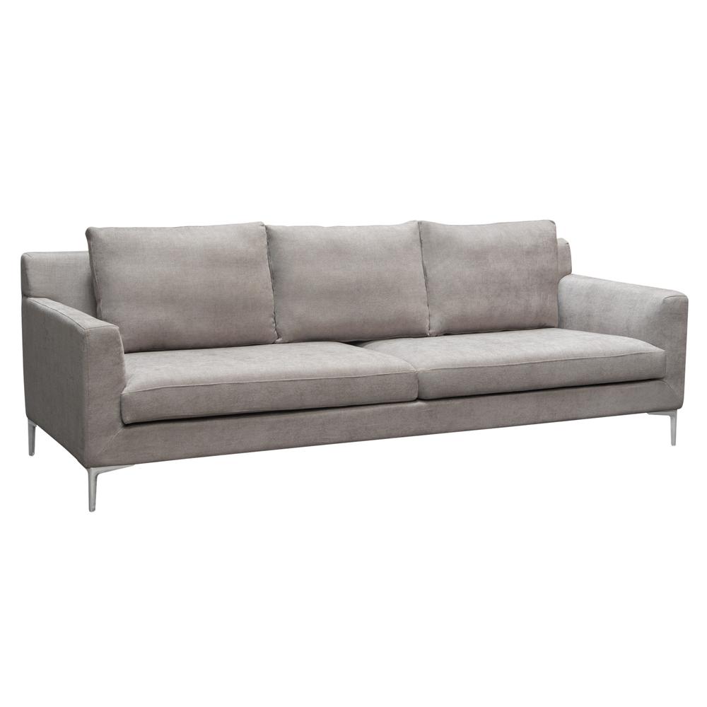 Seattle Loose Back Sofa in Grey Polyester Fabric w/ Polished Silver Metal Leg. Picture 26