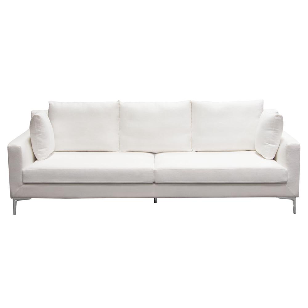 Seattle Loose Back Sofa in White Linen w/ Polished Silver Metal Leg. Picture 23