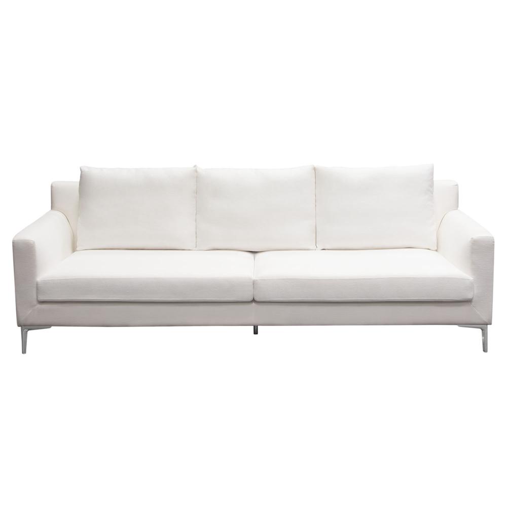 Seattle Loose Back Sofa in White Linen w/ Polished Silver Metal Leg. Picture 19