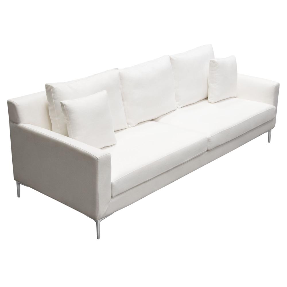 Seattle Loose Back Sofa in White Linen w/ Polished Silver Metal Leg. Picture 27