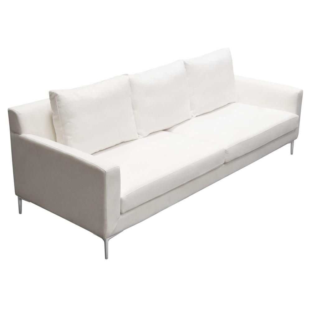 Seattle Loose Back Sofa in White Linen w/ Polished Silver Metal Leg. Picture 17