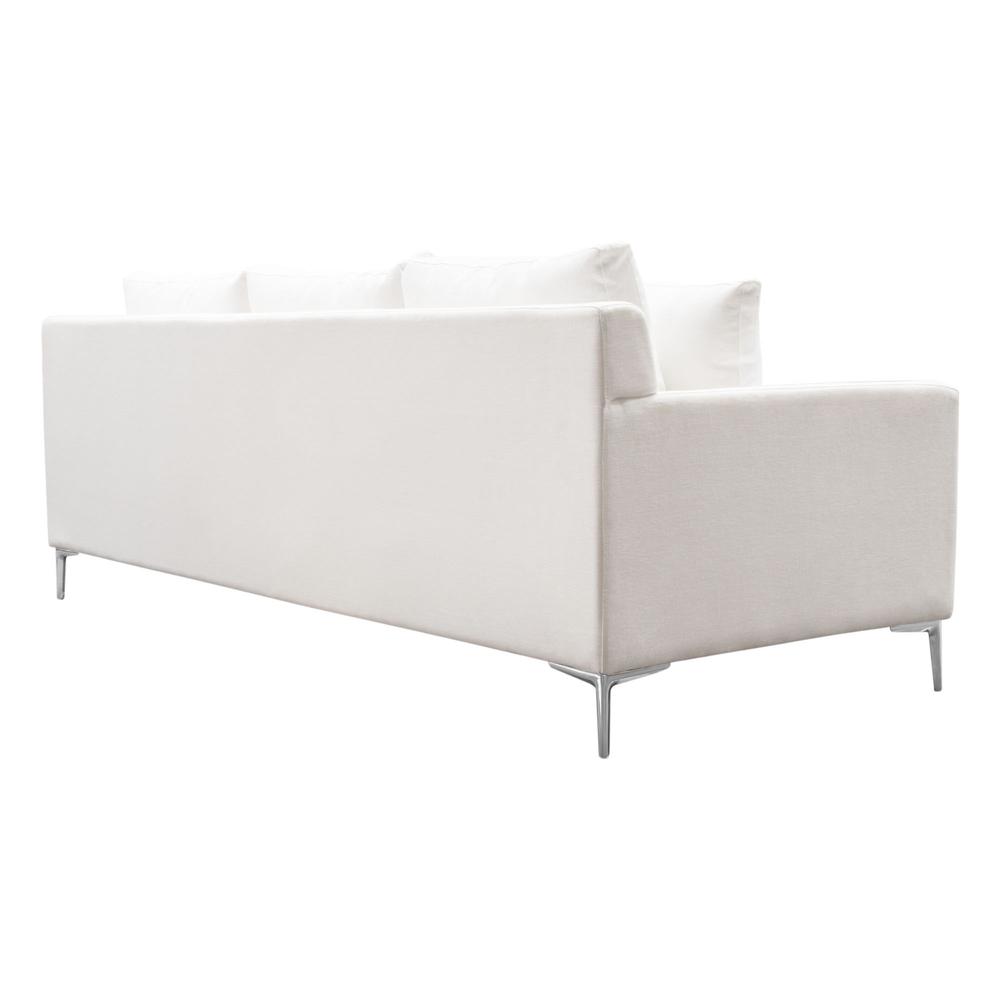 Seattle Loose Back Sofa in White Linen w/ Polished Silver Metal Leg. Picture 20