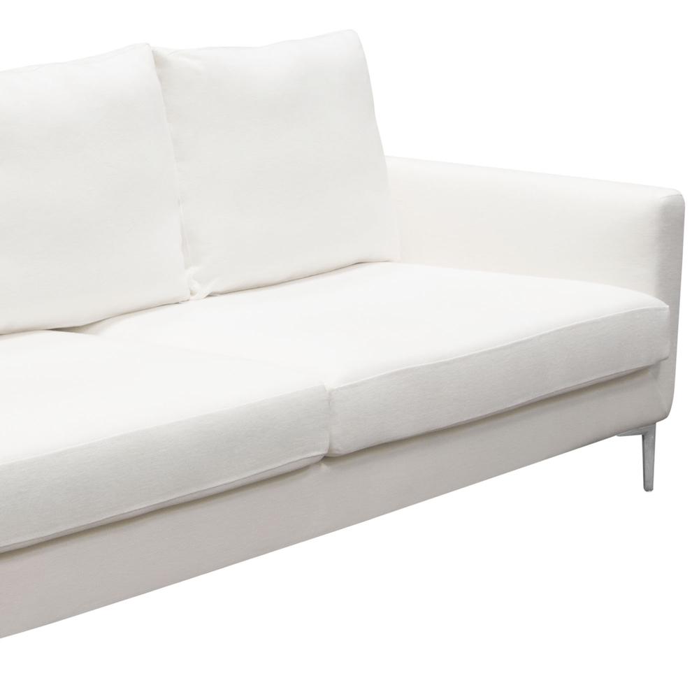Seattle Loose Back Sofa in White Linen w/ Polished Silver Metal Leg. Picture 18