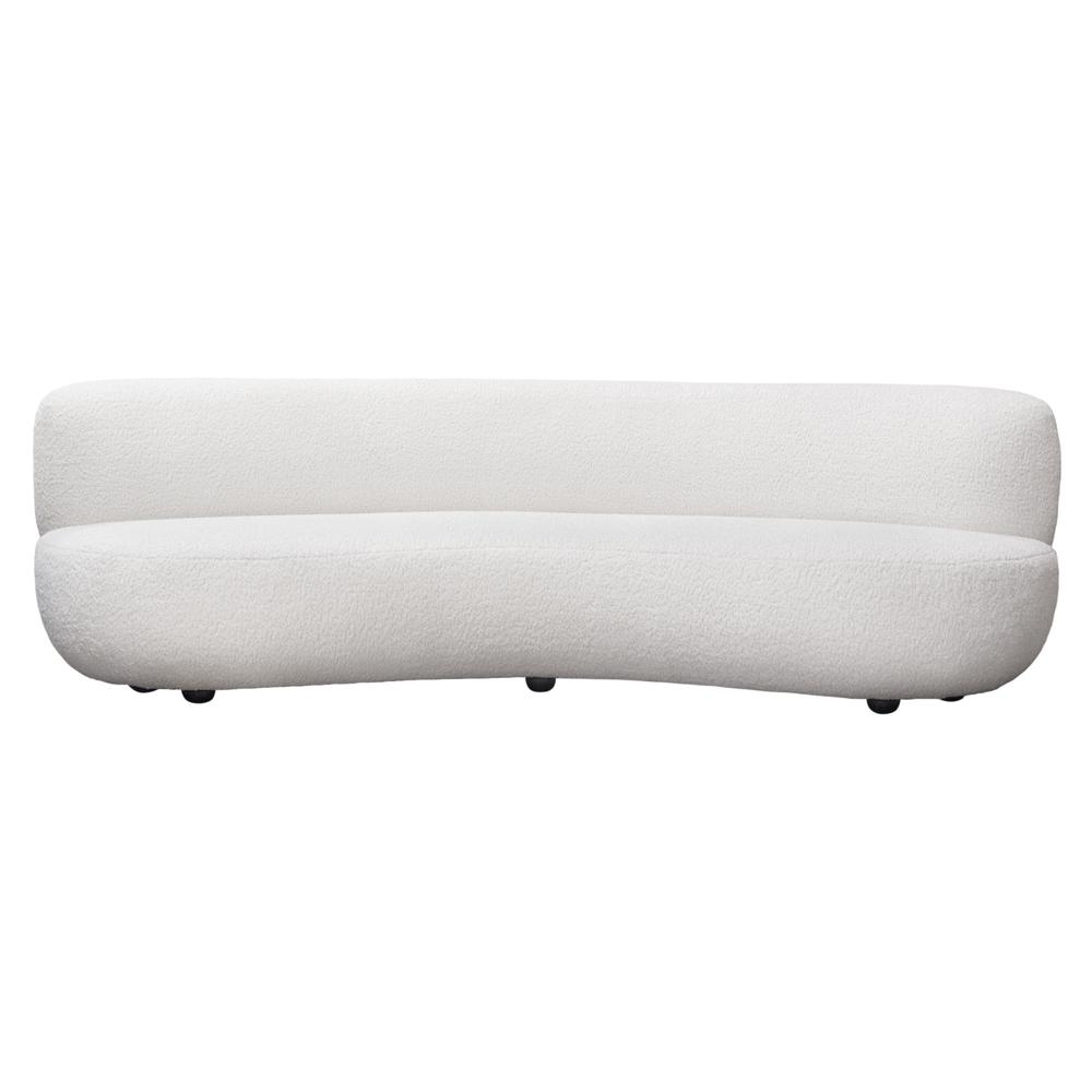 Curved Sofa in White Faux Sheepskin Fabric. Picture 1