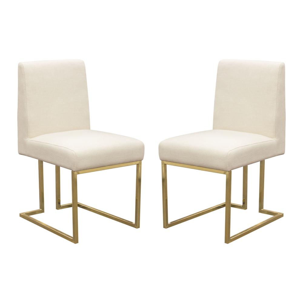 Set of (2) Skyline Dining Chairs in Cream Fabric w/ Polished Gold Metal Frame by Diamond Sofa. Picture 1