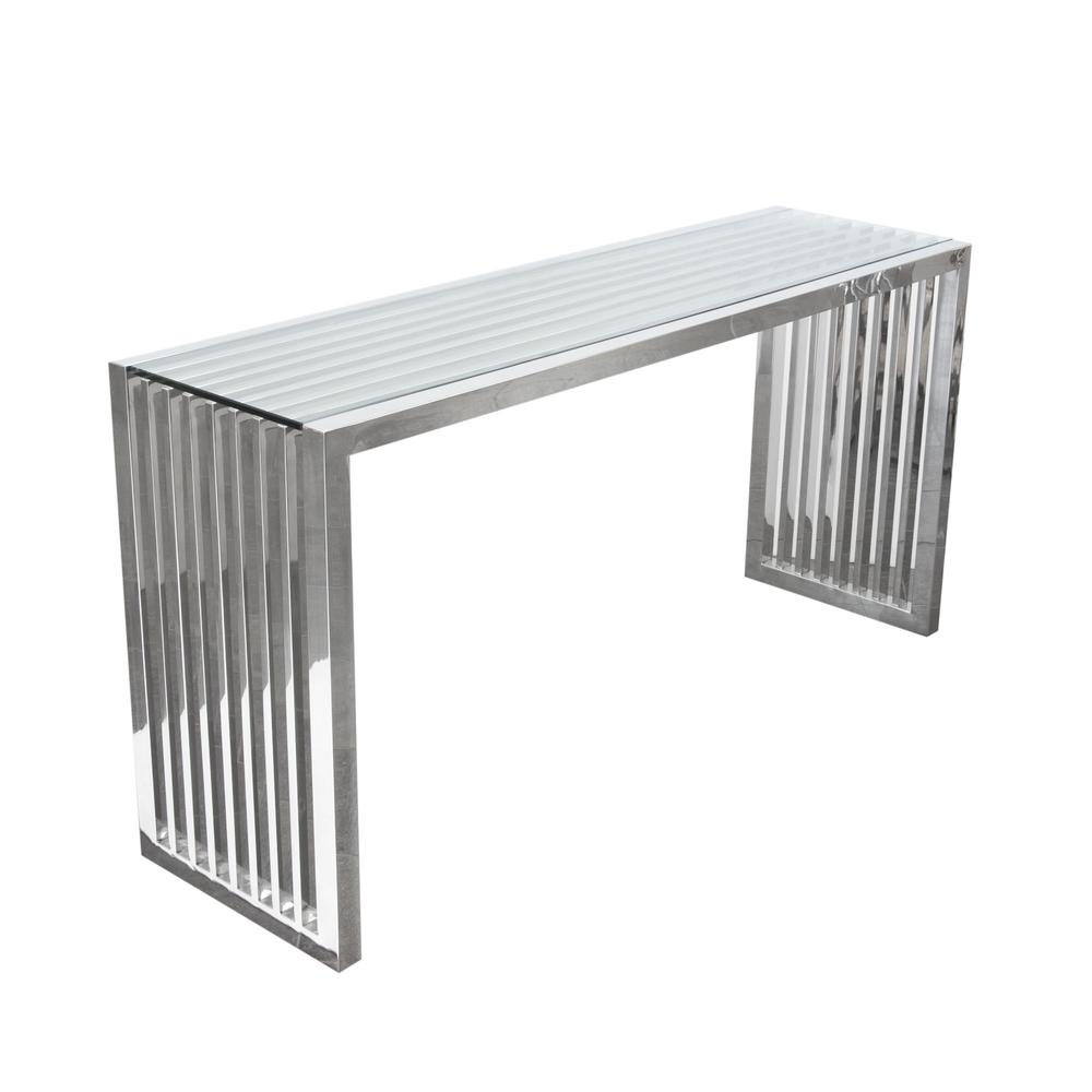SOHO Rectangular Stainless Steel Console Table w/ Clear, Tempered Glass Top. Picture 11