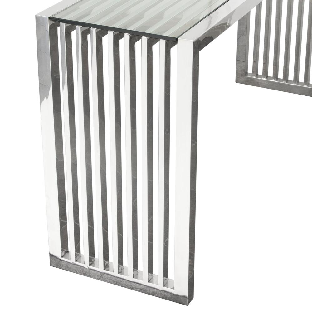 SOHO Rectangular Stainless Steel Console Table w/ Clear, Tempered Glass Top. Picture 12