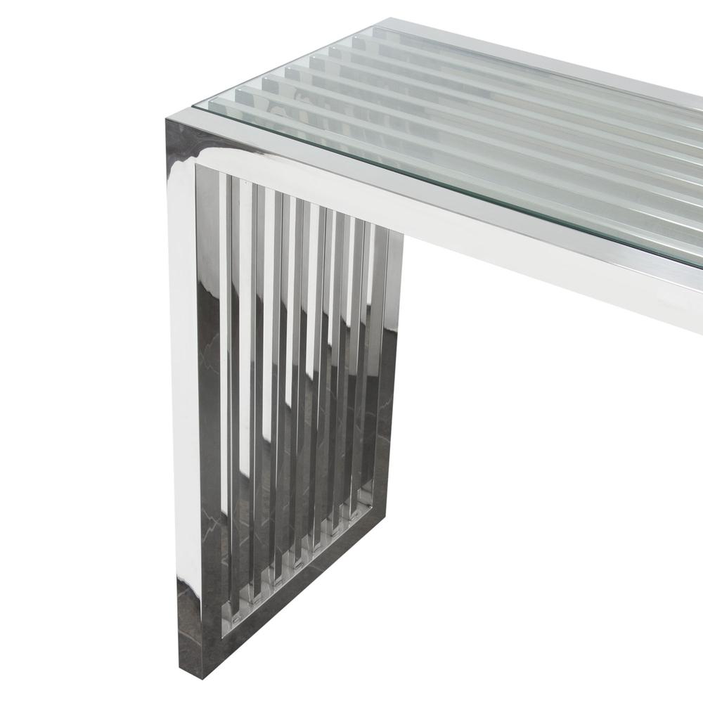 SOHO Rectangular Stainless Steel Console Table w/ Clear, Tempered Glass Top. Picture 13