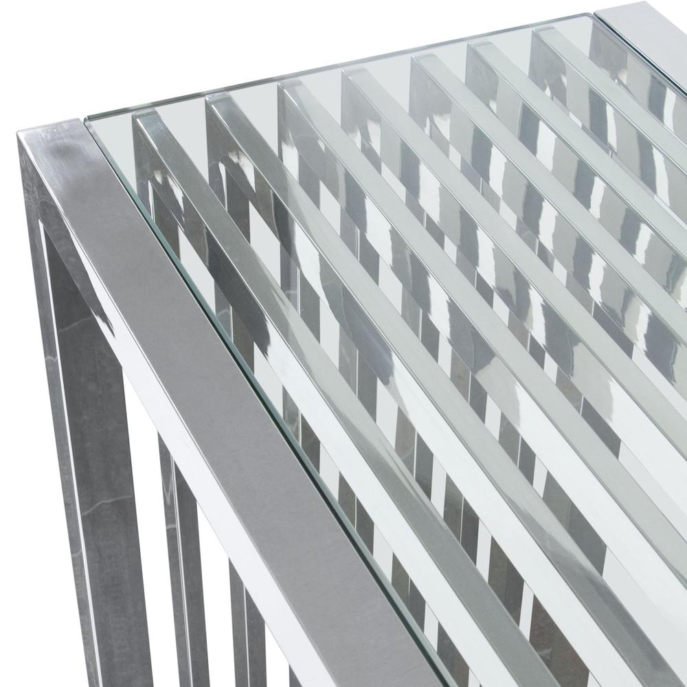 SOHO Rectangular Stainless Steel Console Table w/ Clear, Tempered Glass Top. Picture 14