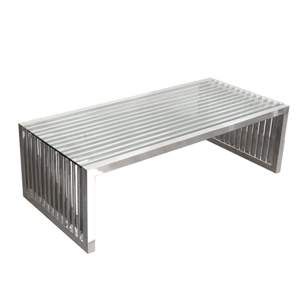 SOHO Rectangular Stainless Steel Cocktail Table w/ Clear, Tempered Glass Top. Picture 12