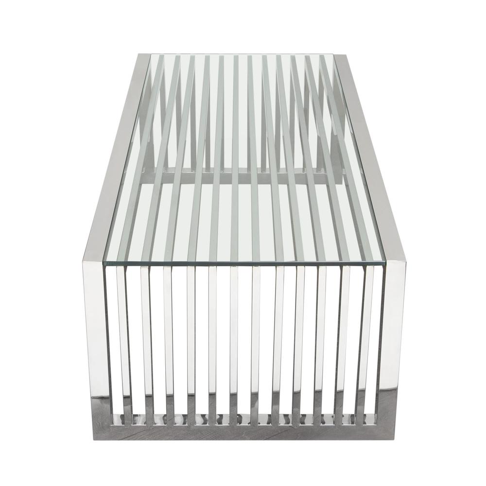 SOHO Rectangular Stainless Steel Cocktail Table w/ Clear, Tempered Glass Top. Picture 13