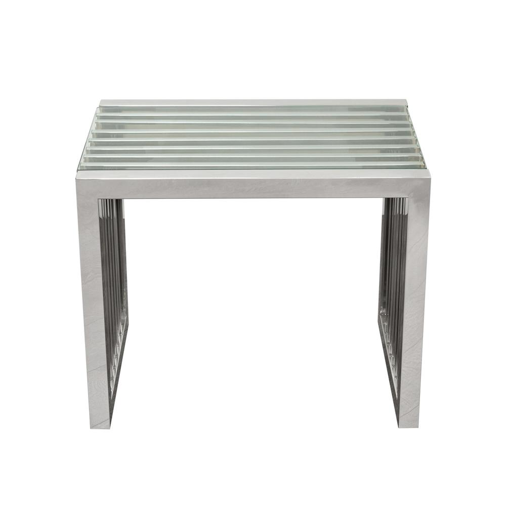 SOHO Rectangular Stainless Steel End Table w/ Clear, Tempered Glass Top. Picture 1