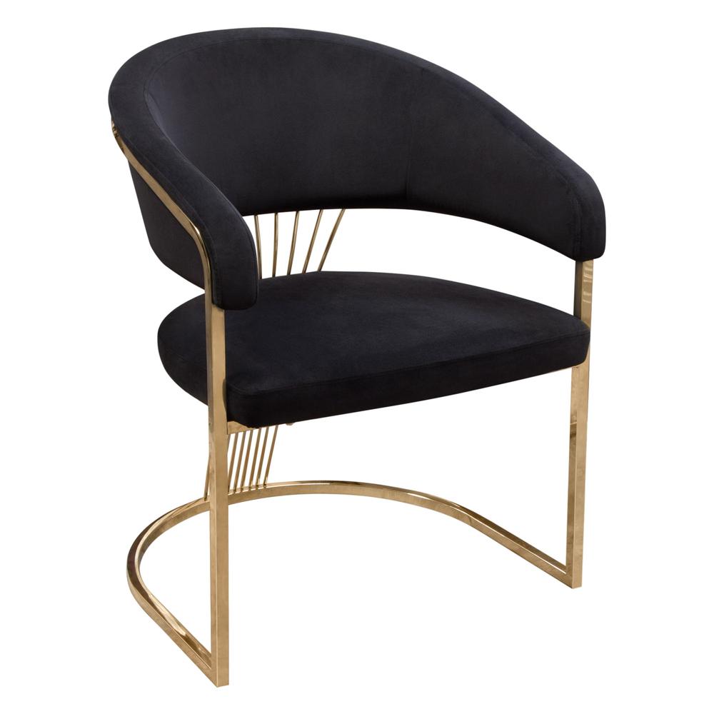 Solstice Dining Chair in Black Velvet w/ Polished Gold Metal Frame by Diamond Sofa. Picture 19