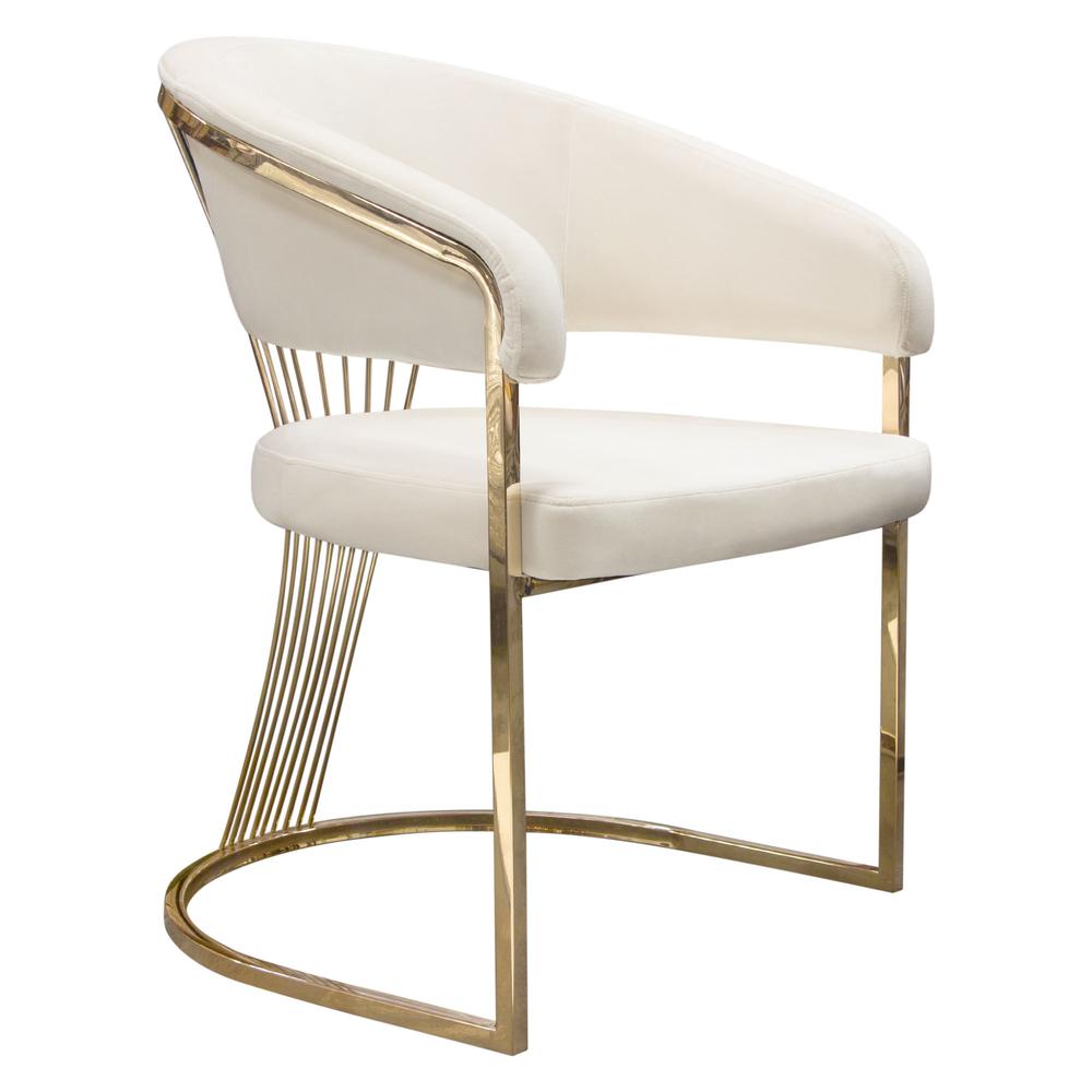 Solstice Dining Chair in Cream Velvet w/ Polished Gold Metal Frame by Diamond Sofa. Picture 26