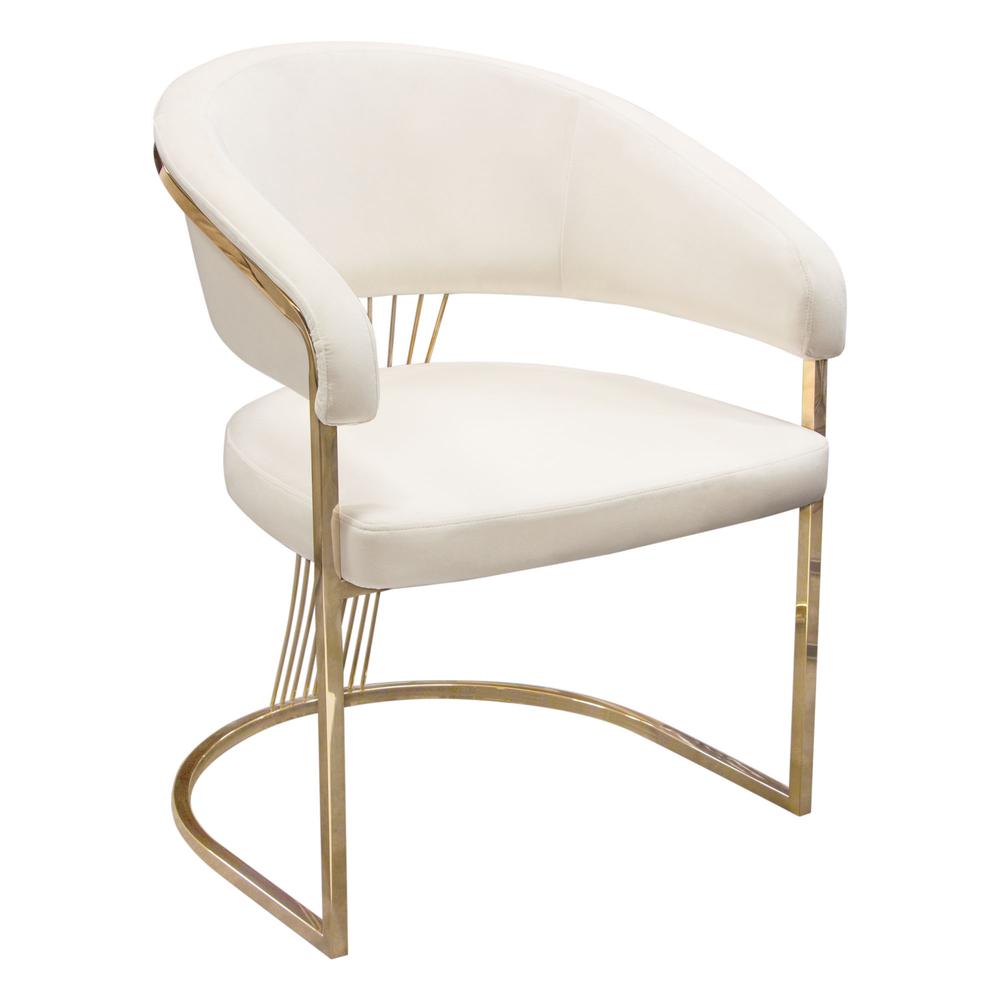 Solstice Dining Chair in Cream Velvet w/ Polished Gold Metal Frame by Diamond Sofa. Picture 20