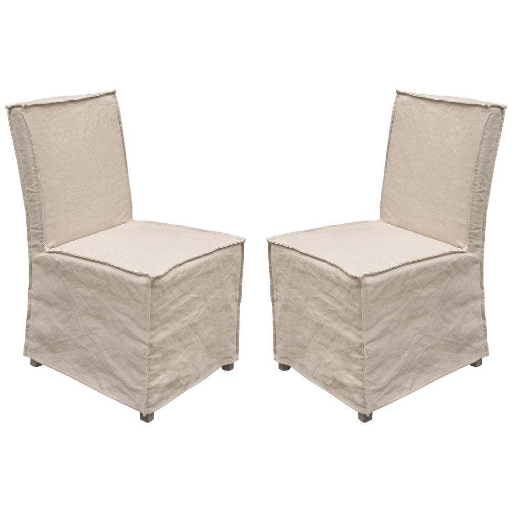 Sonoma 2-Pack Dining Chairs with Wood Legs and Sand Linen Removable Slipcover. Picture 1
