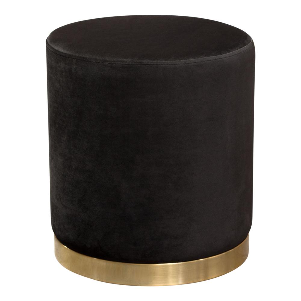 Sorbet Round Accent Ottoman in Black Velvet w/ Gold Metal Band Accent by Diamond Sofa. Picture 1