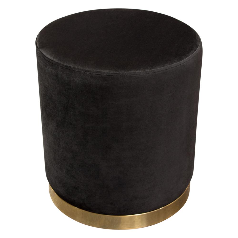 Sorbet Round Accent Ottoman in Black Velvet w/ Gold Metal Band Accent by Diamond Sofa. Picture 12