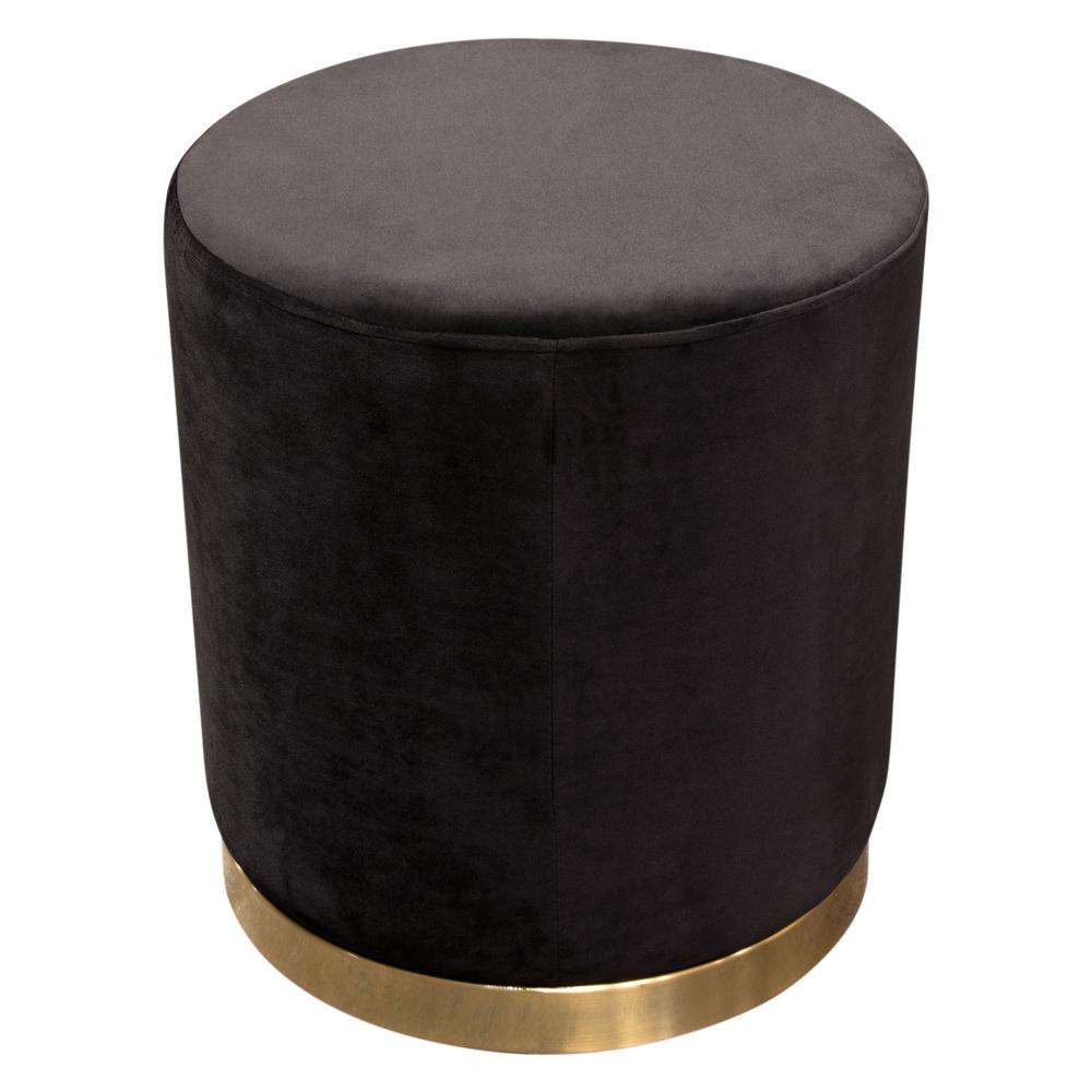Sorbet Round Accent Ottoman in Black Velvet w/ Gold Metal Band Accent by Diamond Sofa. Picture 14