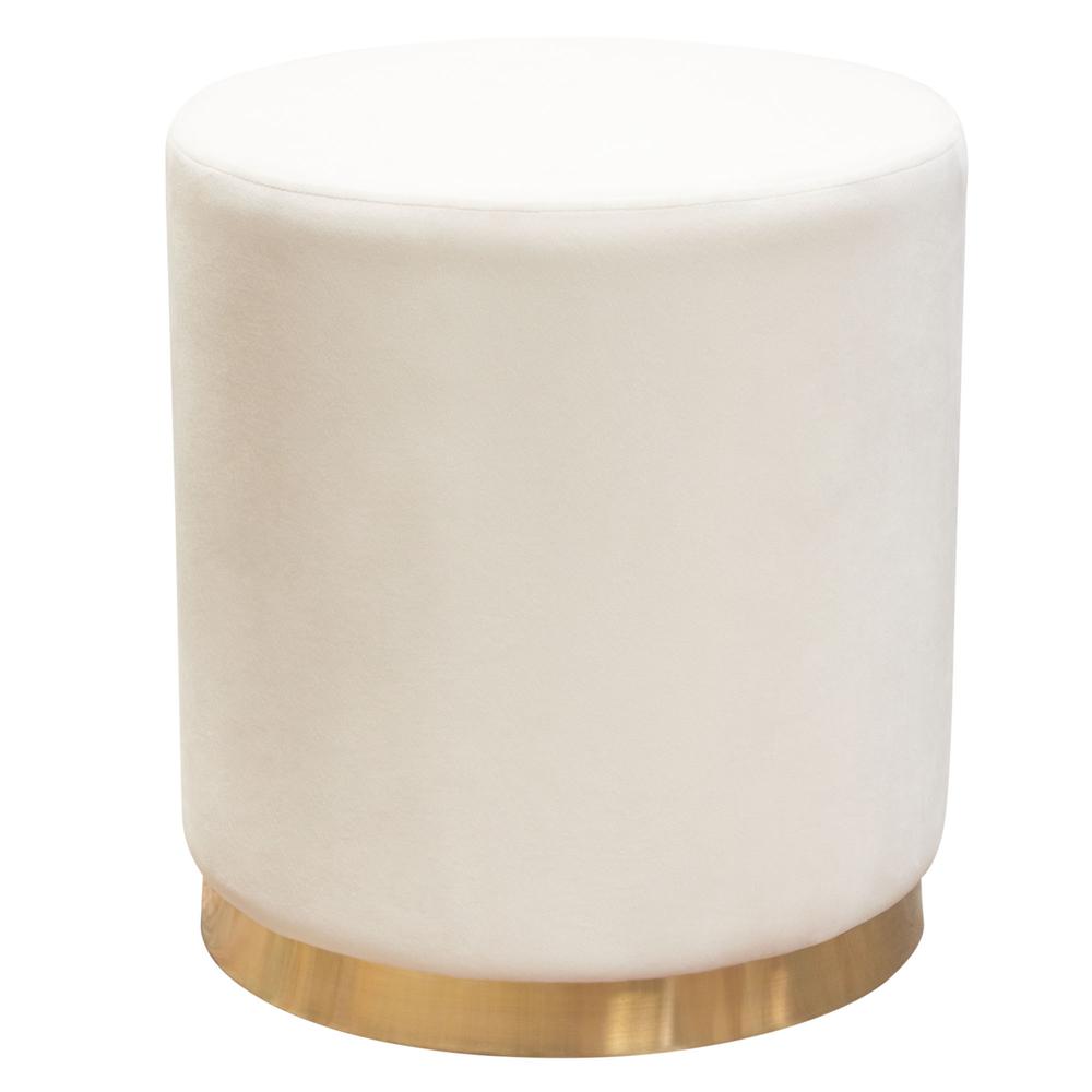 Sorbet Round Accent Ottoman in Cream Velvet w/ Gold Metal Band Accent by Diamond Sofa. Picture 1