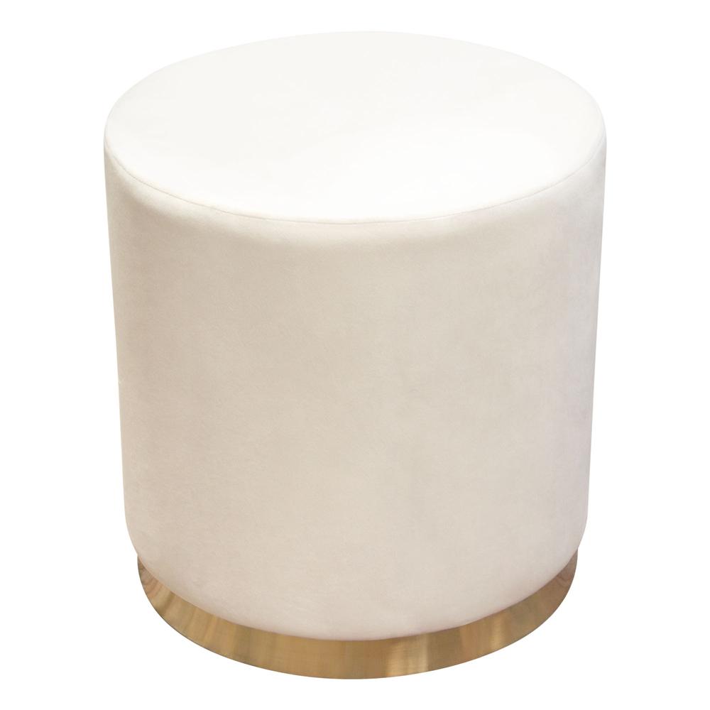 Sorbet Round Accent Ottoman in Cream Velvet w/ Gold Metal Band Accent by Diamond Sofa. Picture 16