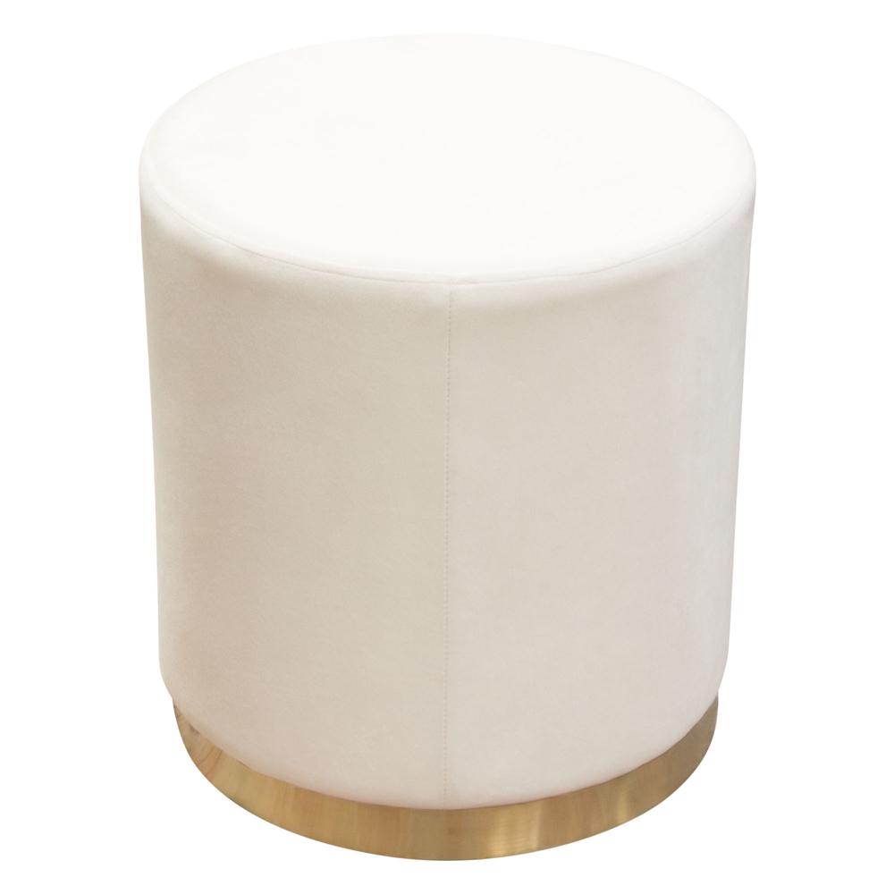 Sorbet Round Accent Ottoman in Cream Velvet w/ Gold Metal Band Accent by Diamond Sofa. Picture 13