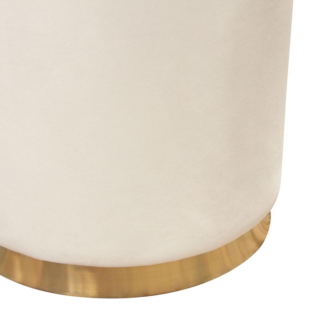 Sorbet Round Accent Ottoman in Cream Velvet w/ Gold Metal Band Accent by Diamond Sofa. Picture 11
