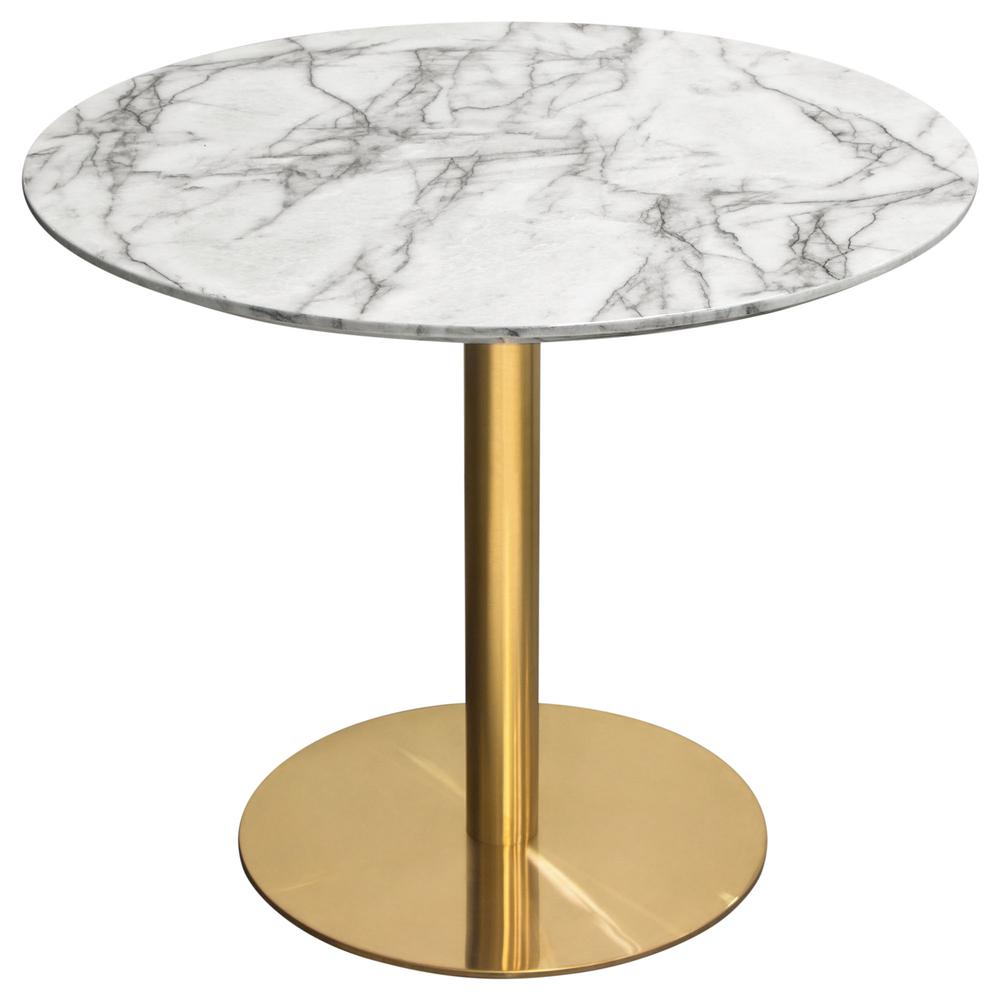 Stella 36" Round Dining Table w/ Faux Marble Top and Brushed Gold Metal Base. Picture 1