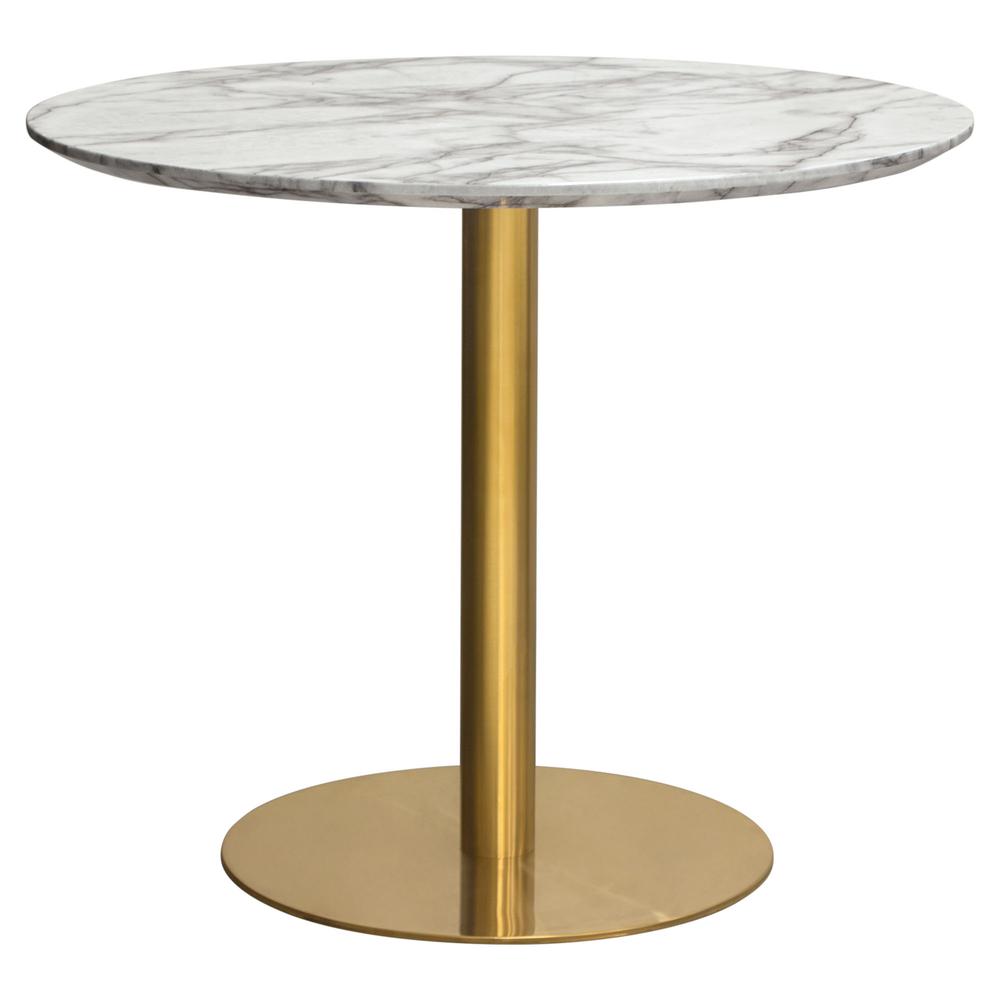 Stella 36" Round Dining Table w/ Faux Marble Top and Brushed Gold Metal Base. Picture 26