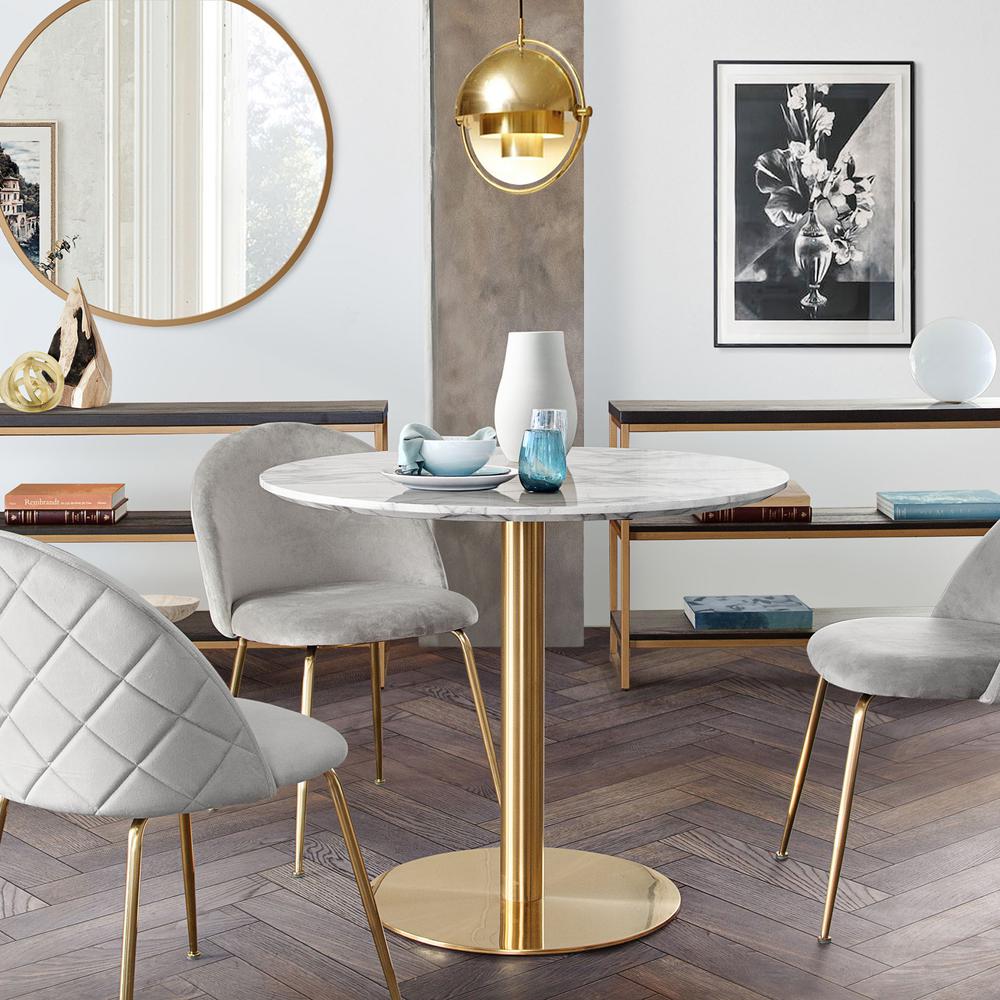 Stella 36" Round Dining Table w/ Faux Marble Top and Brushed Gold Metal Base. Picture 23