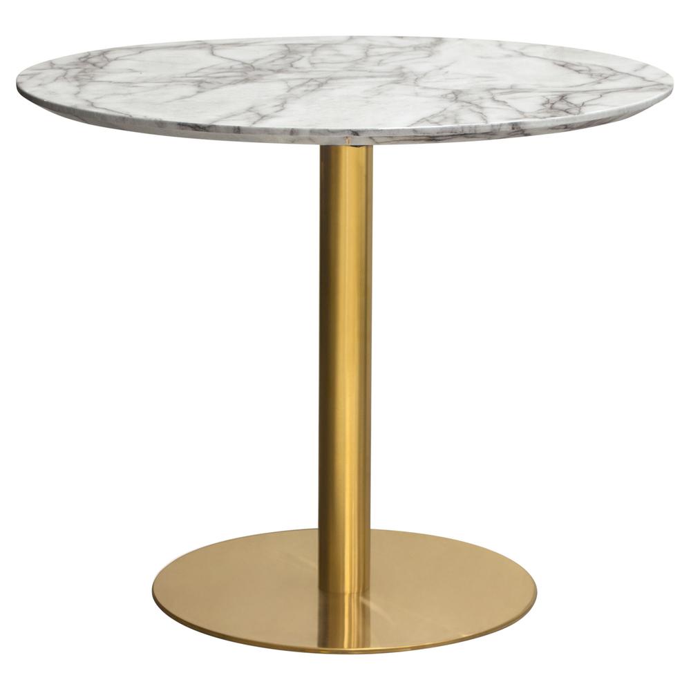 Stella 36" Round Dining Table w/ Faux Marble Top and Brushed Gold Metal Base. Picture 16