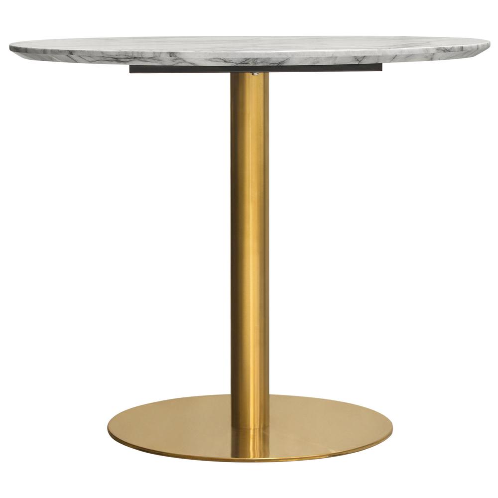 Stella 36" Round Dining Table w/ Faux Marble Top and Brushed Gold Metal Base. Picture 24