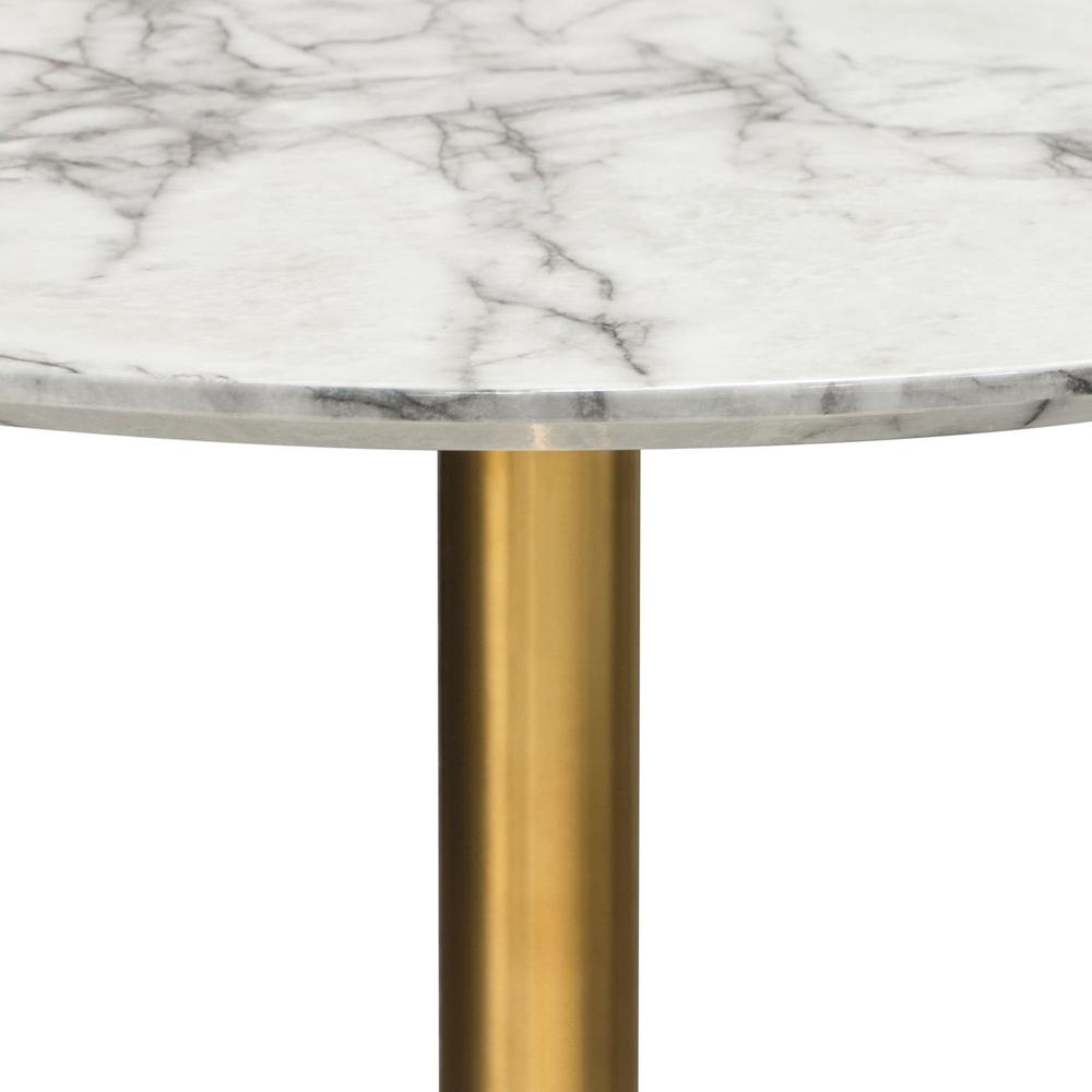 Stella 36" Round Dining Table w/ Faux Marble Top and Brushed Gold Metal Base. Picture 22