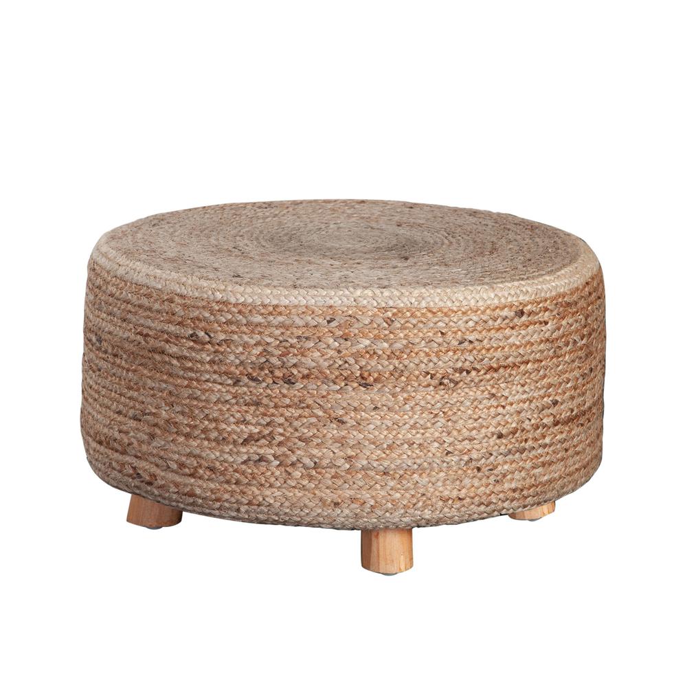 Round Accent Stool in Natural Jute Fiber w/ Wood Legs by Diamond Sofa. Picture 13