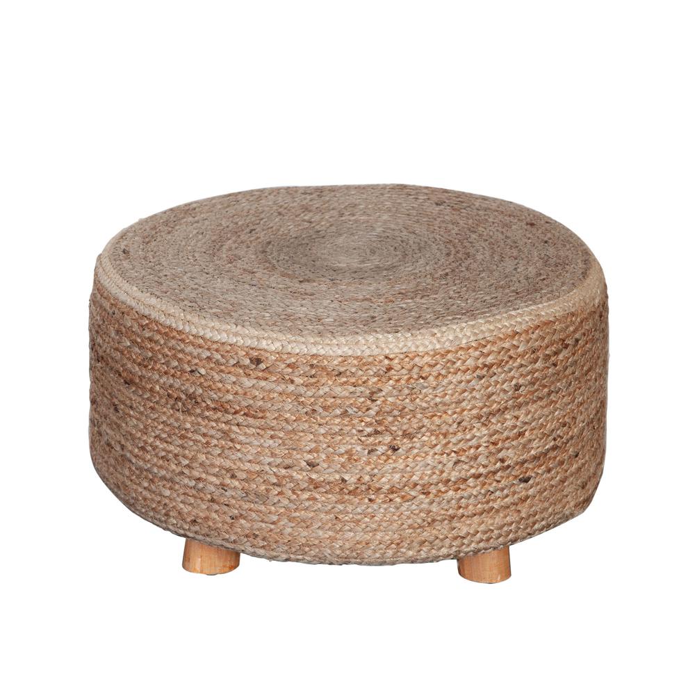 Round Accent Stool in Natural Jute Fiber w/ Wood Legs by Diamond Sofa. Picture 12