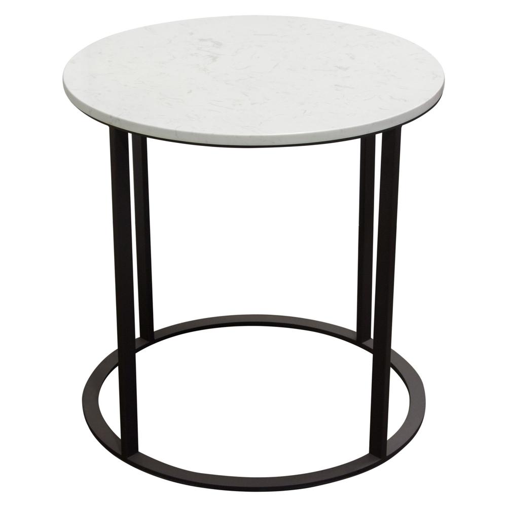 Surface Round End Table w/ Engineered Marble Top & Black Powder Coated Metal Base. The main picture.