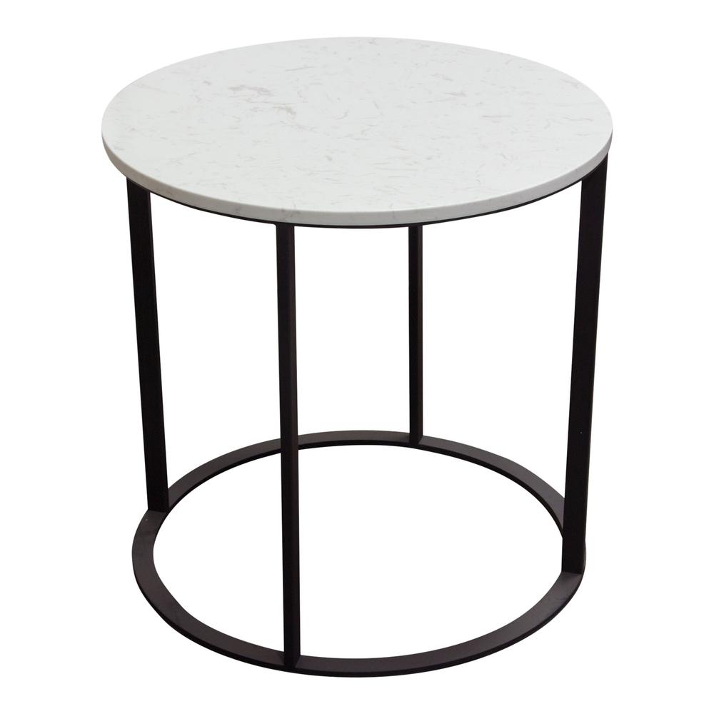 Surface Round End Table w/ Engineered Marble Top & Black Powder Coated Metal Base. Picture 11